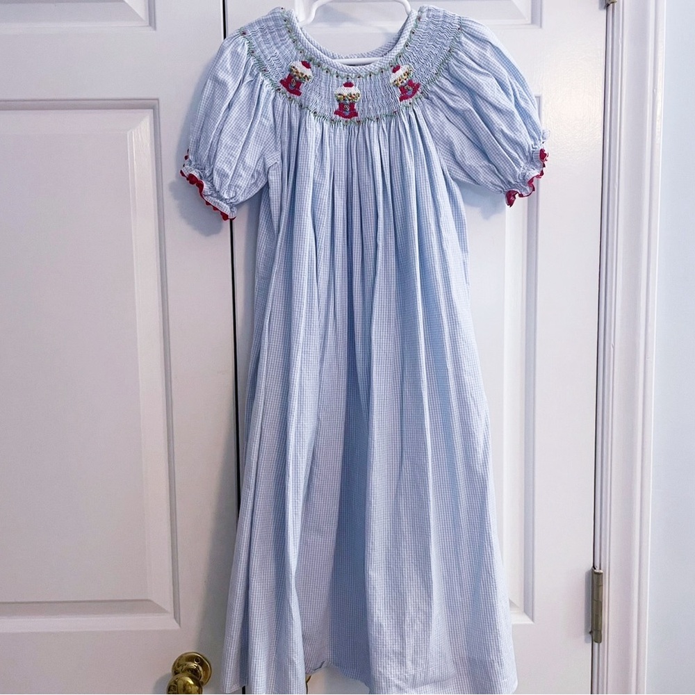 Gingham Smocked Girls Gum-ball Dress, size 6
